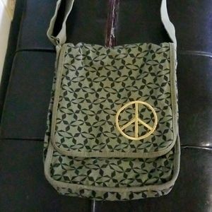 Olive Green Bag with Peace Symbol on Front ..No tips or tears ..Cute